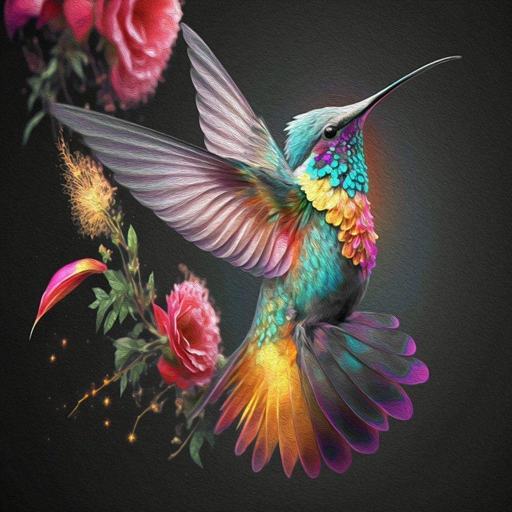 8x8 Hummingbird Framed Watercolor Oil Painting‎ Art Print - Picture 5 of 7